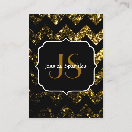 Donkere goudgele glitter vonken Chevron Monogram Visitekaartje (Achterkant)