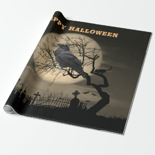 Donkere griezelige Halloween met raaf Cadeaupapier