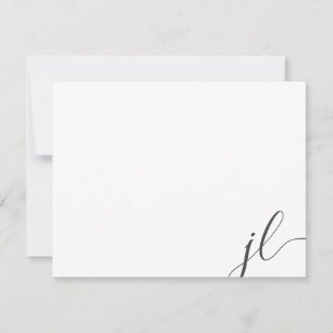 Donkere grijze kalligrafie script twee Initialen Notitiekaartje