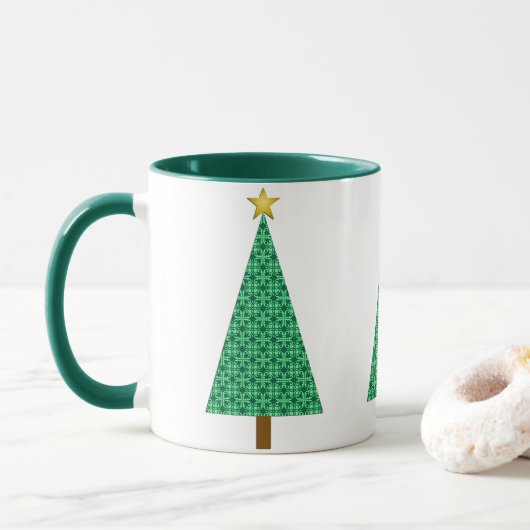 Donkere groene Arabeske Moderne kerstboom - Mok (Met donut)