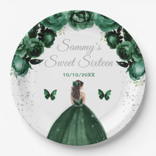 Donkere groene bruine haren Prinses Sweet Sixteen Papieren Bordje