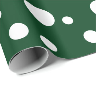 Donkere groene en witte pooldots cadeaupapier