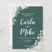 Donkere groene Floral Wedding Invitation Kaart (Voorkant)