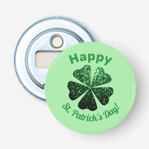 Donkere groene glitter spargel Shamrock St Patrick Button Flesopener