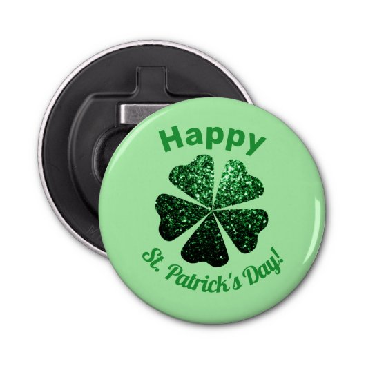 Donkere groene glitter spargel Shamrock St Patrick Button Flesopener (Voorkant)