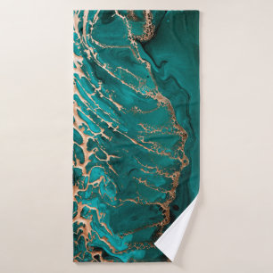 Donkere groene golven in abstracte lagen badhanddoek