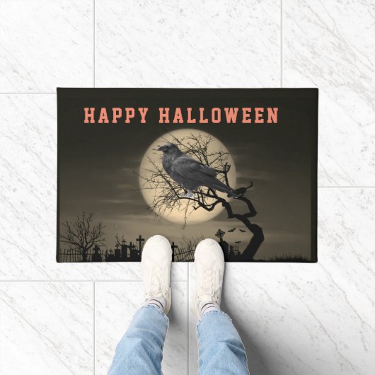 Donkere Halloween Graveyard en Raven in Tree Deurmat (Binnen)