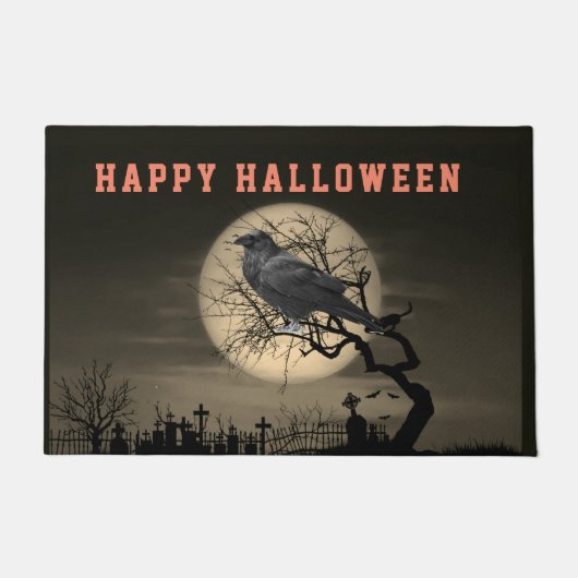 Donkere Halloween Graveyard en Raven in Tree Deurmat (Voorkant)