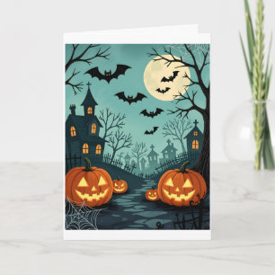 Donkere Halloween landschap met Bats & Spider Web Kaart