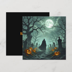 Donkere Halloween Night Spooky Graveyard Landschap Kaart