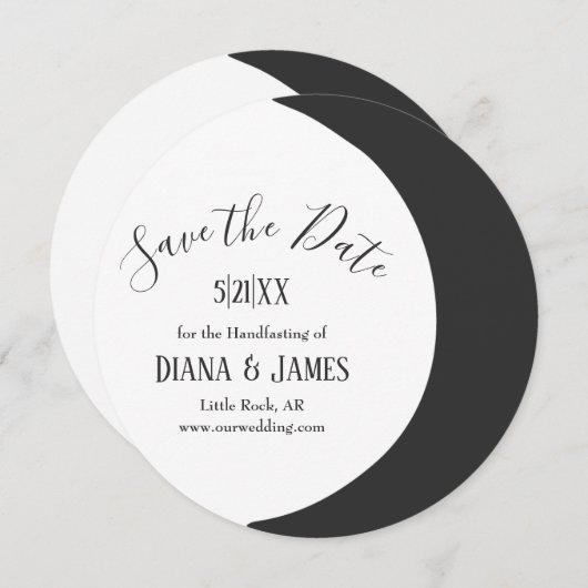 Donkere Halve Maan Wicca Handfasting Save the Date (Voorkant / Achterkant)