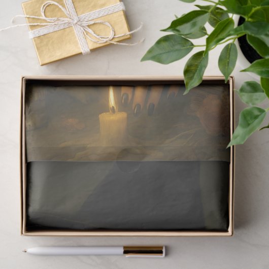 Donkere heks met kaars en schedel gotische Hallowe Tissuepapier (Geschenk)