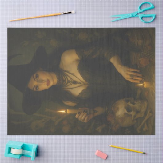 Donkere heks met kaars en schedel gotische Hallowe Tissuepapier (Craft)