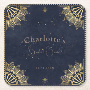 Donkere hemelse zon en maan bruids brunch douche vierkante kartonnen onderzetter