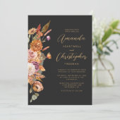Donkere herfst bloemenscript bruiloft kaart (Staand voorkant)