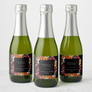 Donkere Herfst Bloemige Romantische Bruidsdouche  Sparkling Wijnetiket