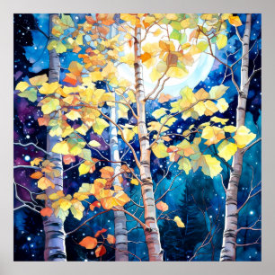 Donkere herfst boslandschapschildering poster