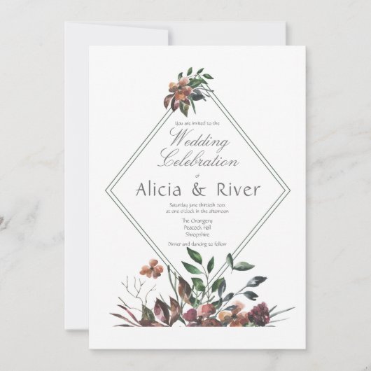 Donkere Herfst Florals Wedding Party Kaart (Voorkant)