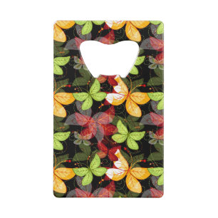 Donkere herfstpatroon kredietkaart flessenopener