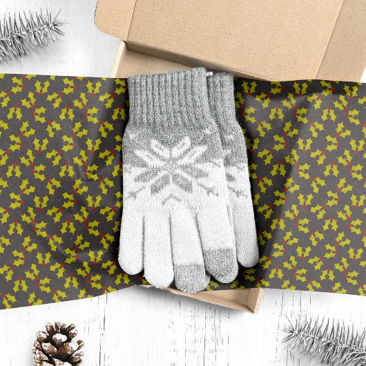 Donkere Holly bladeren en bessen Kerstmis Tissuepapier