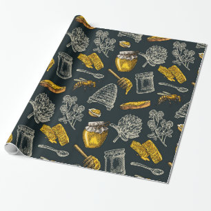 Donkere Honing Bijenkorf Vintage Biologische Natuu Cadeaupapier
