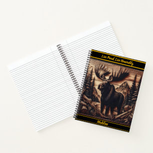 Donkere houten eland reliëf kunst met natuur notitieboek