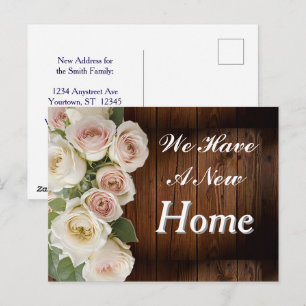 Donkere Houten Panelen en Witte Rozen Nieuw Adres Briefkaart