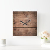 Donkere houten planken vierkant wandklok vierkante klok (Huis)
