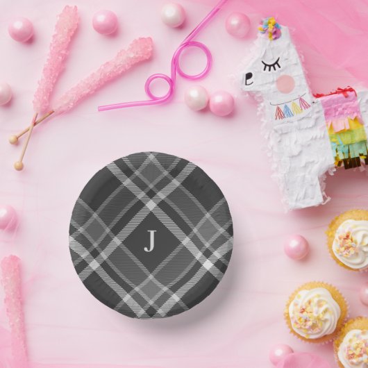 Donkere houtskool Grijze tonnen met monogram Papieren Kommen (Feest)