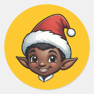 Donkere huid Kerst Elf Man Ronde Sticker