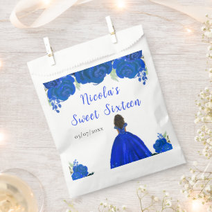 Donkere huid Princess Blue Floral Sweet Sixteen Bedankzakje