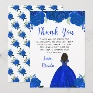 Donkere Huid Prinses Blauw Bloemstuk Verjaardagsfe Bedankkaart