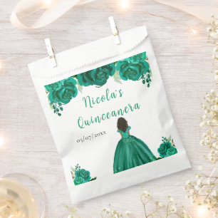 Donkere Huid Prinses Groene Bloemige Quinceanera Bedankzakje