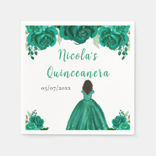 Donkere Huid Prinses Groene Bloemige Quinceanera Servet