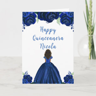 Donkere Huid Prinses Marine Blauw Bloemige Quincea Kaart