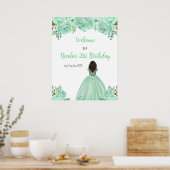 Donkere Huid Prinses Mint Bloemige Verjaardags Wel Poster (Keuken)