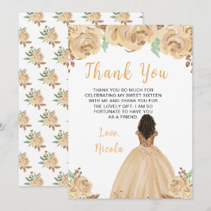 Donkere Huid Prinses Peach Bloemige Sweet Sixteen Bedankkaart