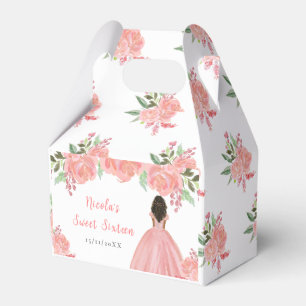Donkere Huid Prinses Roze Bloemige Sweet Sixteen Bedankdoosjes