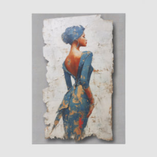 Donkere huid vrouw in blauw EL6R decoupage Tissuepapier