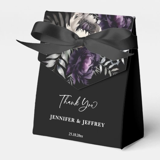 Donkere humeurige boho elegante bruiloft dank u bedankdoosjes (Voorkant Zijde)