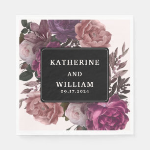 Donkere humeurige bordeaukastanjebruine bloemenzwa servet