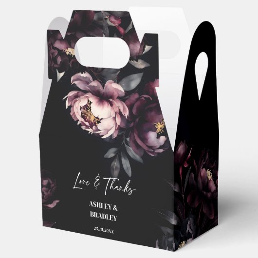 Donkere humeurige bordeaux bloemen bruiloft gunste bedankdoosjes (Geopend)