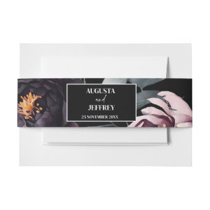 Donkere humeurige bordeaux bloemen elegant eenvoud uitnodigingen wikkel