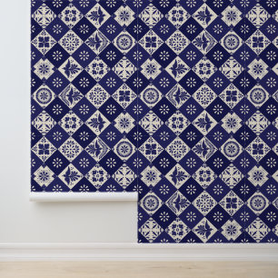Donkere Indigo Beige Mexicaanse Talavera Tegels Behang