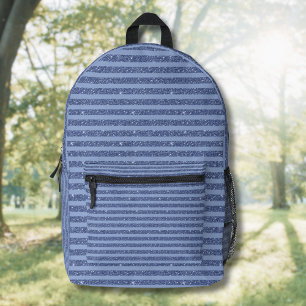 Donkere Indigo Glitter Stijl Horizontale Strepen Bedrukte Rugzak