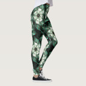 Donkere Jade Green en White Fractal Flower Abstrac Leggings (Rechts)