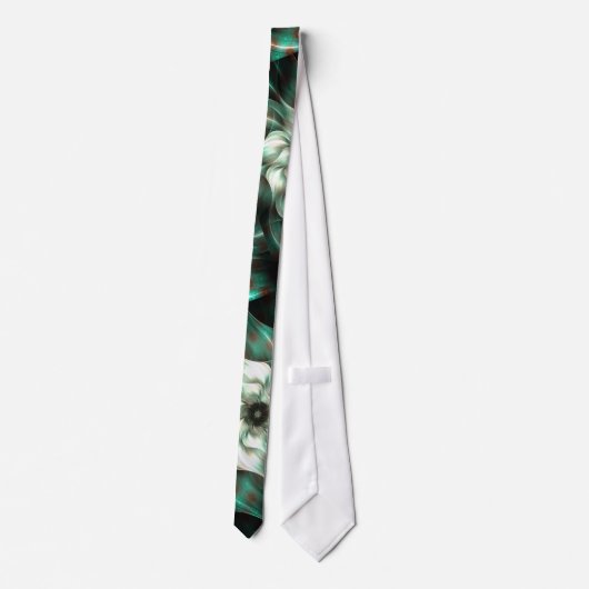 Donkere Jade Green en White Fractal Flower Abstrac Stropdas (Achterkant)