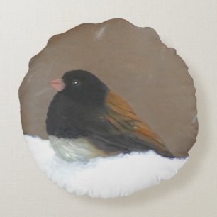 Donkere Junco-schilderijen - originele vogelkunst Rond Kussen