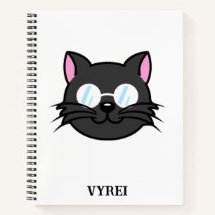 Donkere Kat Zwart Kat Grijs Kat Dragen Bril Notitieboek
