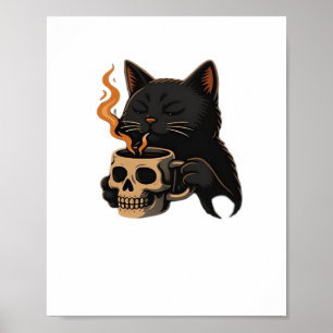 Donkere kattenkoffie met schedel Mok oversized T-s Poster